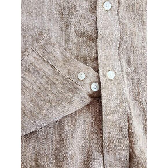 Stanza Shirt Mens 16.5 42cm Beige 100% Linen Long Sleeve Button Casual Coastal - Picture 5 of 11